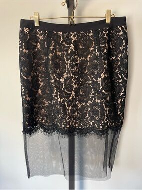 Endless Rose Black Floral Lace Mesh Hem Pencil Skirt Gothic Romance Large